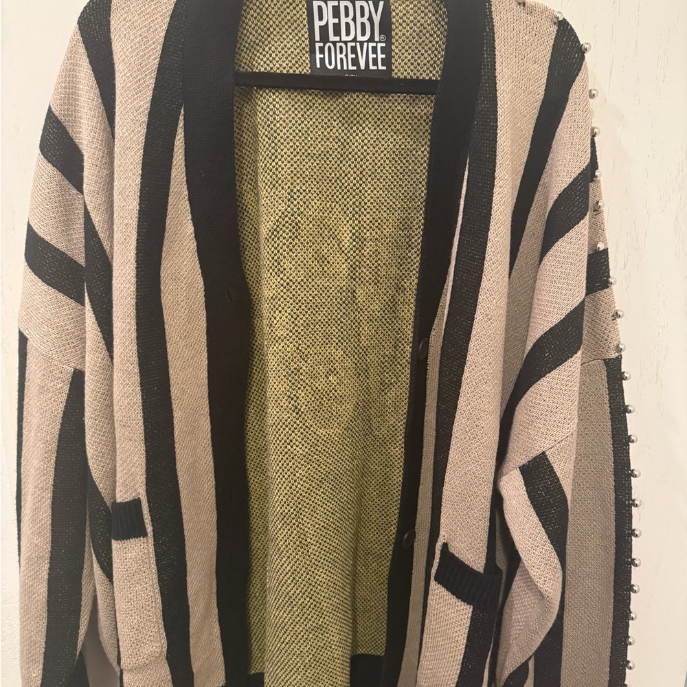 Striped Black and Cream Cardigan - Picture 5 of 10
